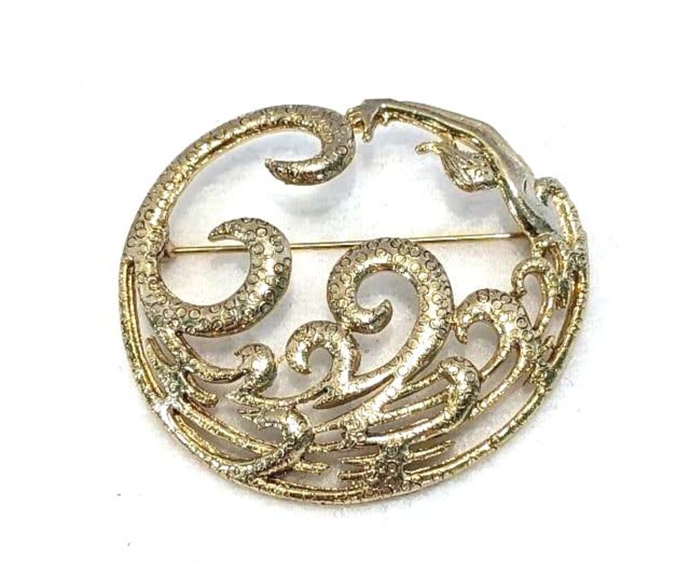 Mermaid Wave Gold Tone Brooch